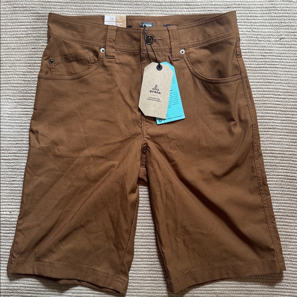 New Prana Men's Stretch Brion II Shorts Sepia brown Size 28 11" Inseam Zion NEW